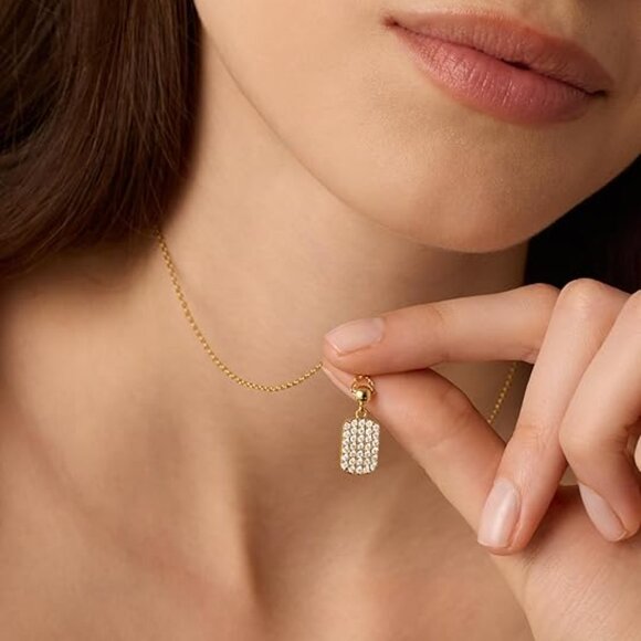 Neiman Marcus 14K Gold Plated Double Sided Dog Tag Necklace - Picture 2 of 4